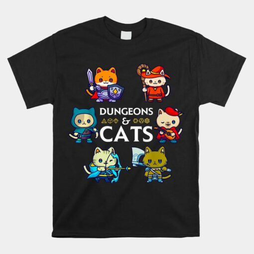 Rpg Gamer And Cats D20 Dice Nerdy Unisex T-Shirt