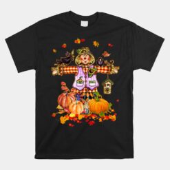 Scarecrow Autumn Hello Fall Pumpkin Thanksgiving Halloween Unisex T-Shirt