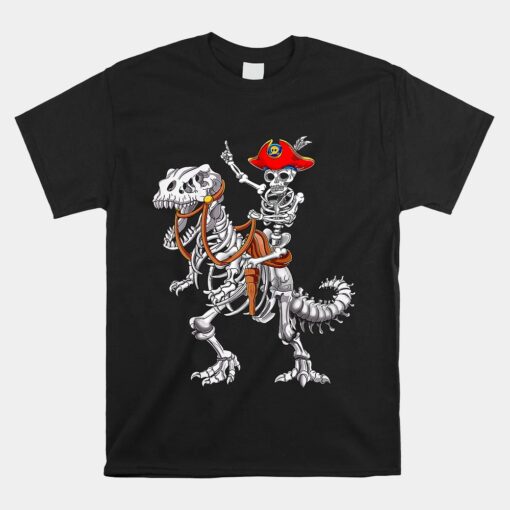 Skeleton Pirate Riding Skeleton Dinosaur Halloween Spooky Unisex T-Shirt