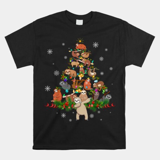 Sloths Christmas Tree Lights Funny Sloths Xmas Unisex T-Shirt