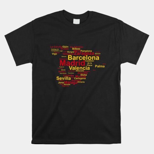 Spain Map Silhouette Towns Cities Madrid Travel Espana Unisex T-Shirt