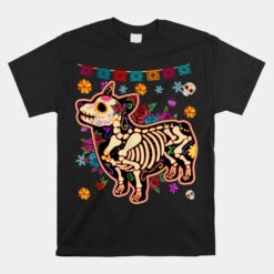 Sugar Skull Mexican Corgi Bone Halloween Day Of Dead Unisex T-Shirt