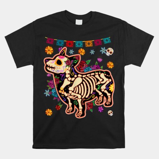 Sugar Skull Mexican Corgi Bone Halloween Hirt