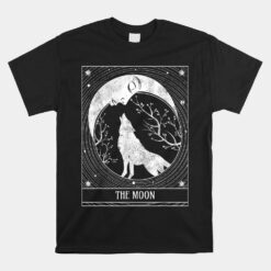 Tarot Card Distressed Crescent Moon And Wolf Unisex T-Shirt