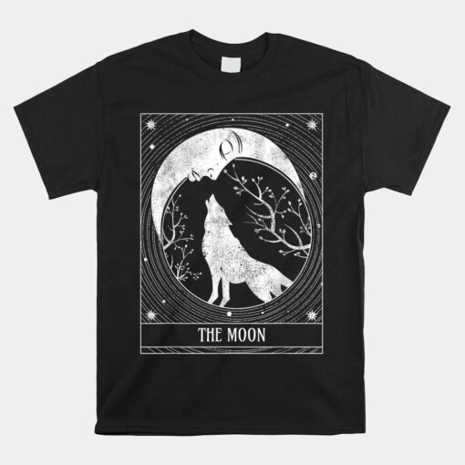 Tarot Card Distressed Crescent Moon And Wolf Unisex T-Shirt