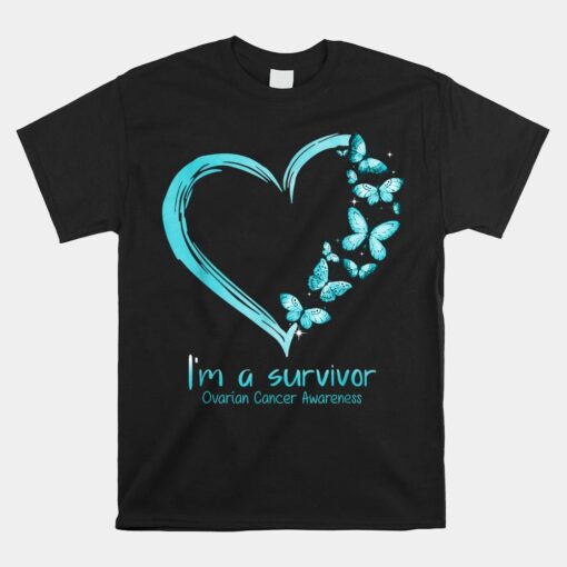 Teal Butterfly Heart I'm A Survivor Ovarian Cancer Awareness Unisex T-Shirt