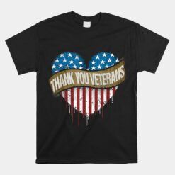 Thank You Veterans Day American Flag Heart Military Army Unisex T-Shirt