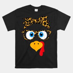 Thanksgiving Turkey Face Leopard Print Glasses Autumn Fall Unisex T-Shirt