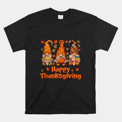 Three Gnomes Happy Thanksgiving Day Fall Autumn Gnome Unisex T-Shirt