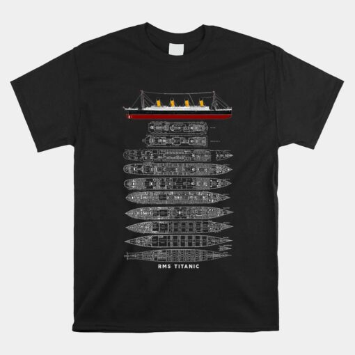 Titanic Ship Section Plan Atlantic Ocean Cruise Voyage 1912 Unisex T-Shirt