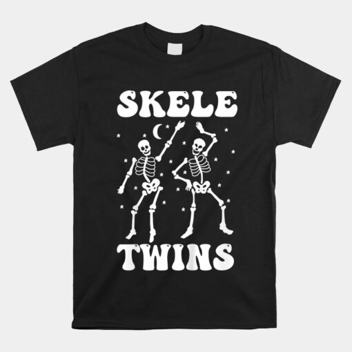 Twins Halloween Matching Skeletwins Funny Dancing Skeletons Unisex T-Shirt