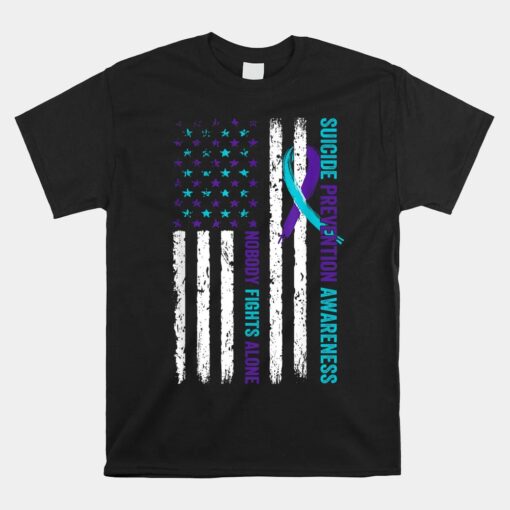 USA Flag Nobody Fights Alone Suicide Prevention Awareness Unisex T-Shirt