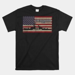 USS Buchanan DDG-14 Destroyer Ship USA American Flag Unisex T-Shirt