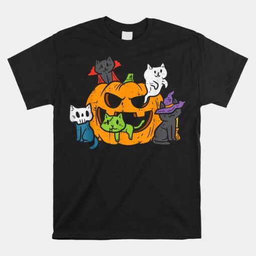 Vampire Ghost Zombie Witch Cats In Pumpkin Halloween Unisex T-Shirt