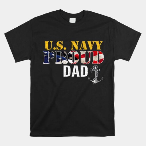 Vintage Navy Proud Dad With U.S. American Flag Unisex T-Shirt