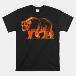 Walking Bear Silhouette Downtown Chicago City Skyline Unisex T-Shirt