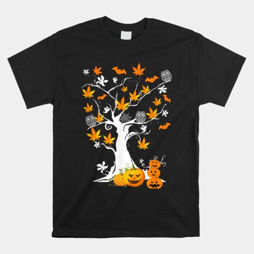 Weed Leaf Tree Ghost Pumpkin Fun Cannabis Halloween Unisex T-Shirt