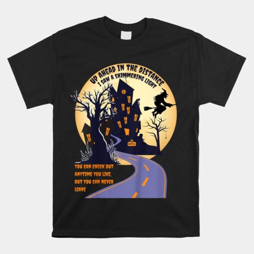 Witch Riding Broom On A Dark Desert Highway Halloween Moon Unisex T-Shirt